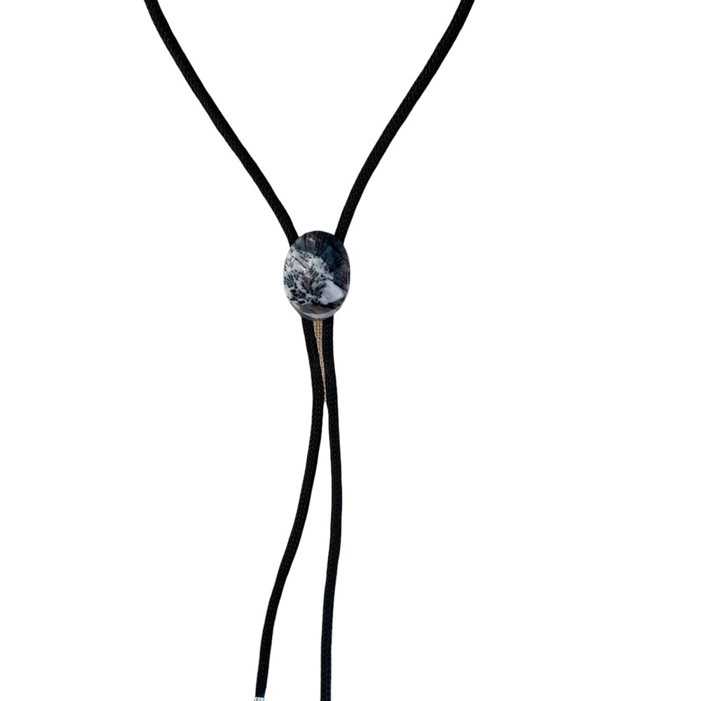 Vintage Stone Bolo Tie with Black Braided Cord - Picture 3 of 9